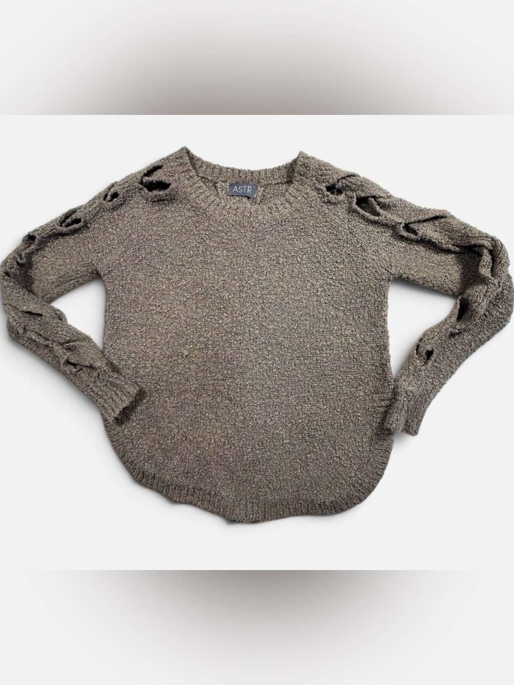 ASTR Brown Bouclé Wool-Blend Fuzzy Cozy Cut Out Braided Open Back Sweater Size S
